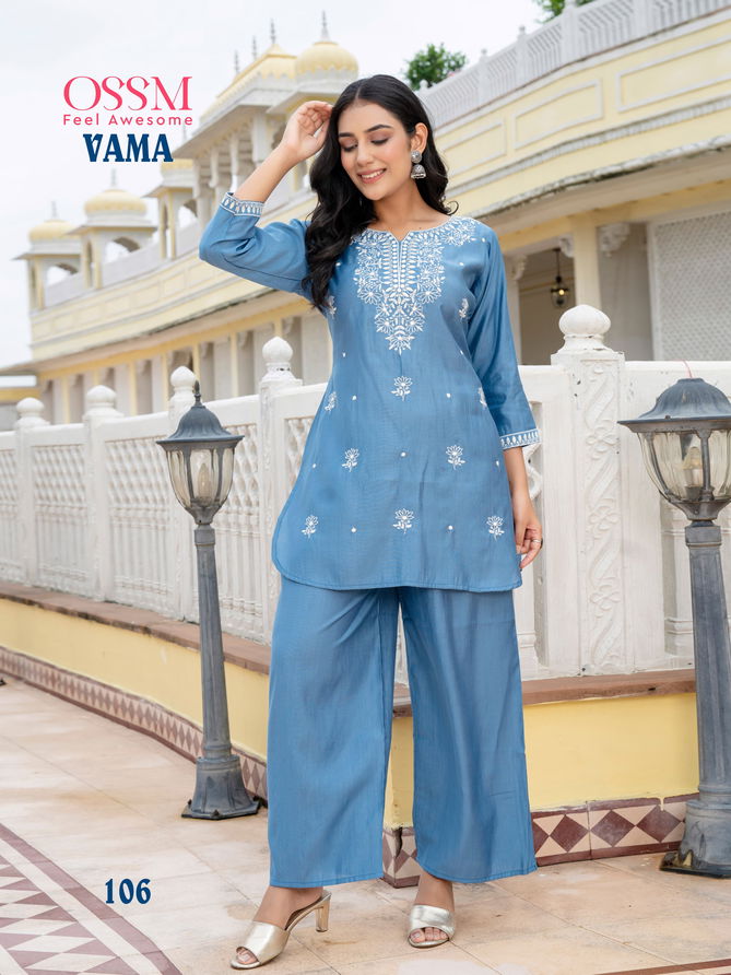 Vama By Ossm Viscose Silk Designer Cord Set Kurti With Bottom Wholesale Online